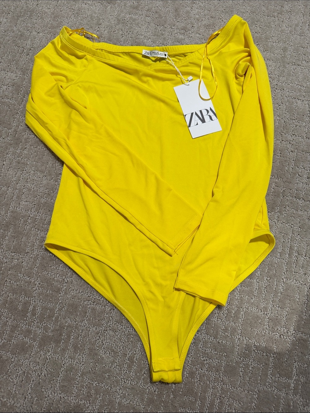 ZARA Yellow Off-Shoulder Tie-Neck Top